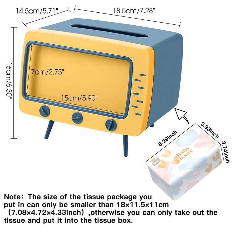 SGVAHY Tissue Box Holder Retro TV Tissue Box Cover Cute and Practical Cell Phone Holder Tampon Holder for Bathroom Kitchen Bedroom Dressers Desks and Tables Night Stands Creative Gift (TV Yellow) - Image 2